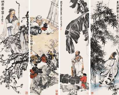 刘怀山 2005年作 名贤人物 四屏